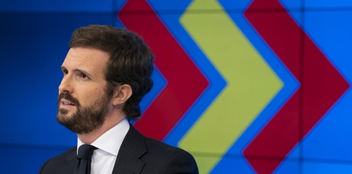 El presidente del Partido Popular, Pablo Casado, en rueda de prensa