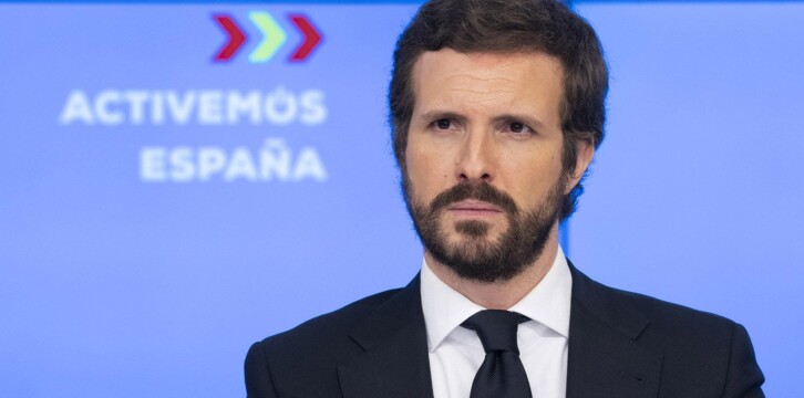 El presidente del Partido Popular, Pablo Casado, en rueda de prensa
