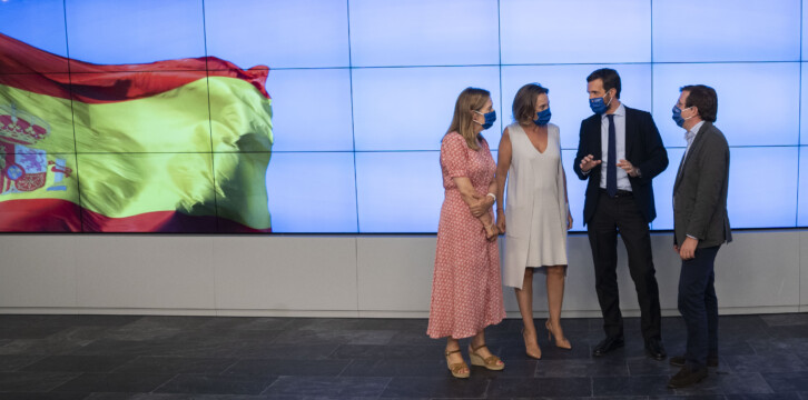 El presidente del Partido Popular, Pablo Casado, en la Junta Directiva Nacional junto a Cuca Gamarra, Ana Pastor y José Luis Martínez-Almeida