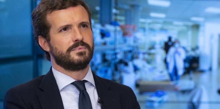 El presidente del Partido Popular, Pablo Casado, durante la Comisión de Seguimiento Covid-19