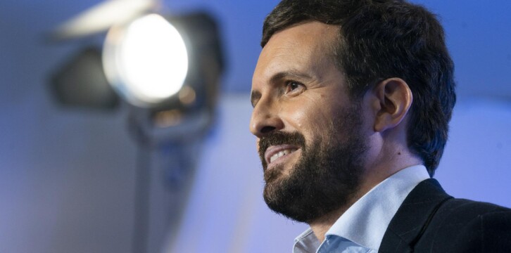 El presidente del Partido Popular, Pablo Casado, durante el acto celebrado en Hospitalet de Llobregat