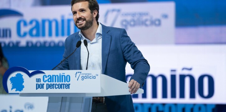 El presidente del Partido Popular, Pablo Casado, en su intervención en el 17 Congreso del PP de Galicia