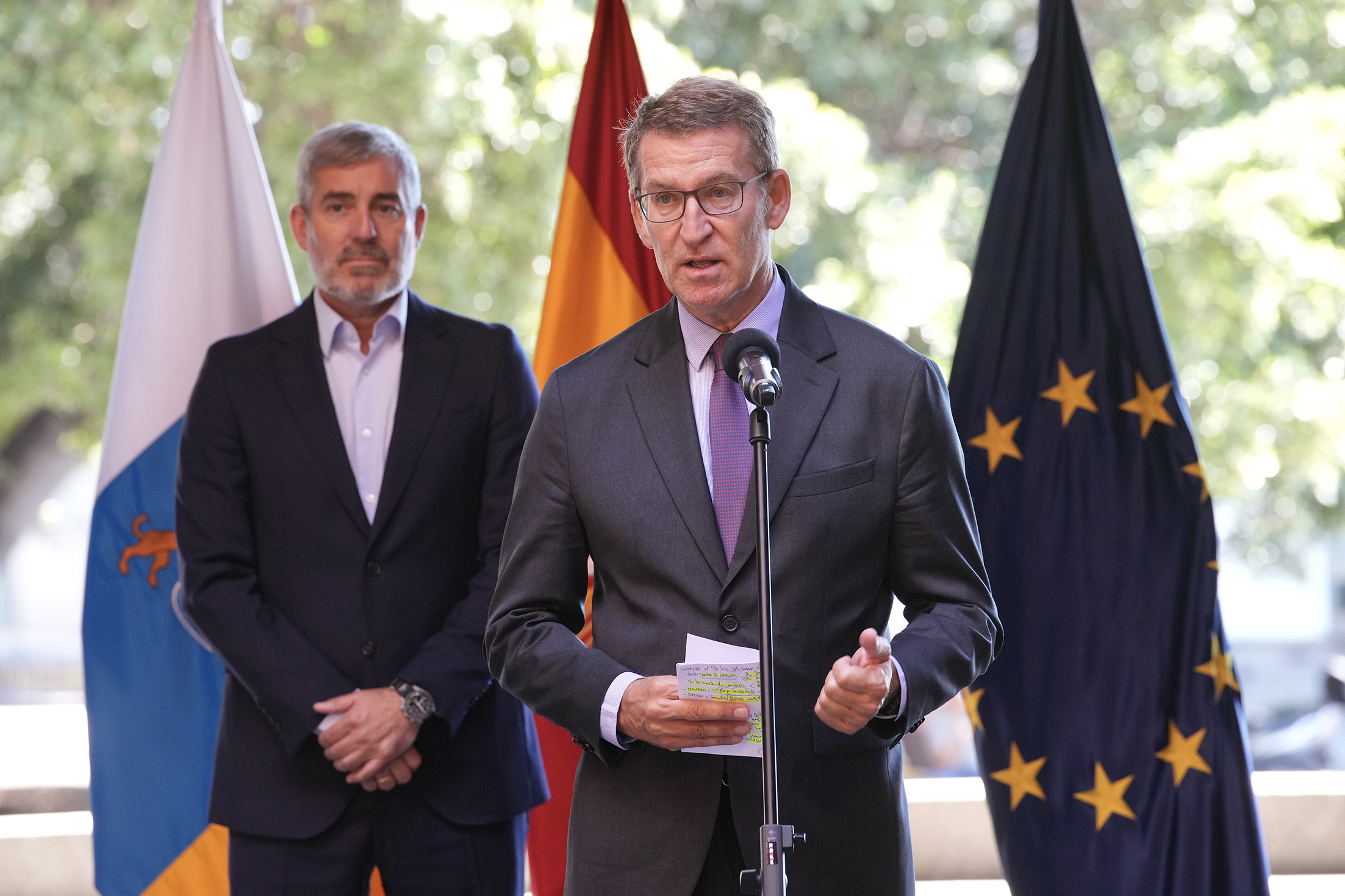 Rueda de prensa de Alberto Núñez Feijóo tras la reunión con el presidente del Gobierno de Canarias, Fernando Clavijo